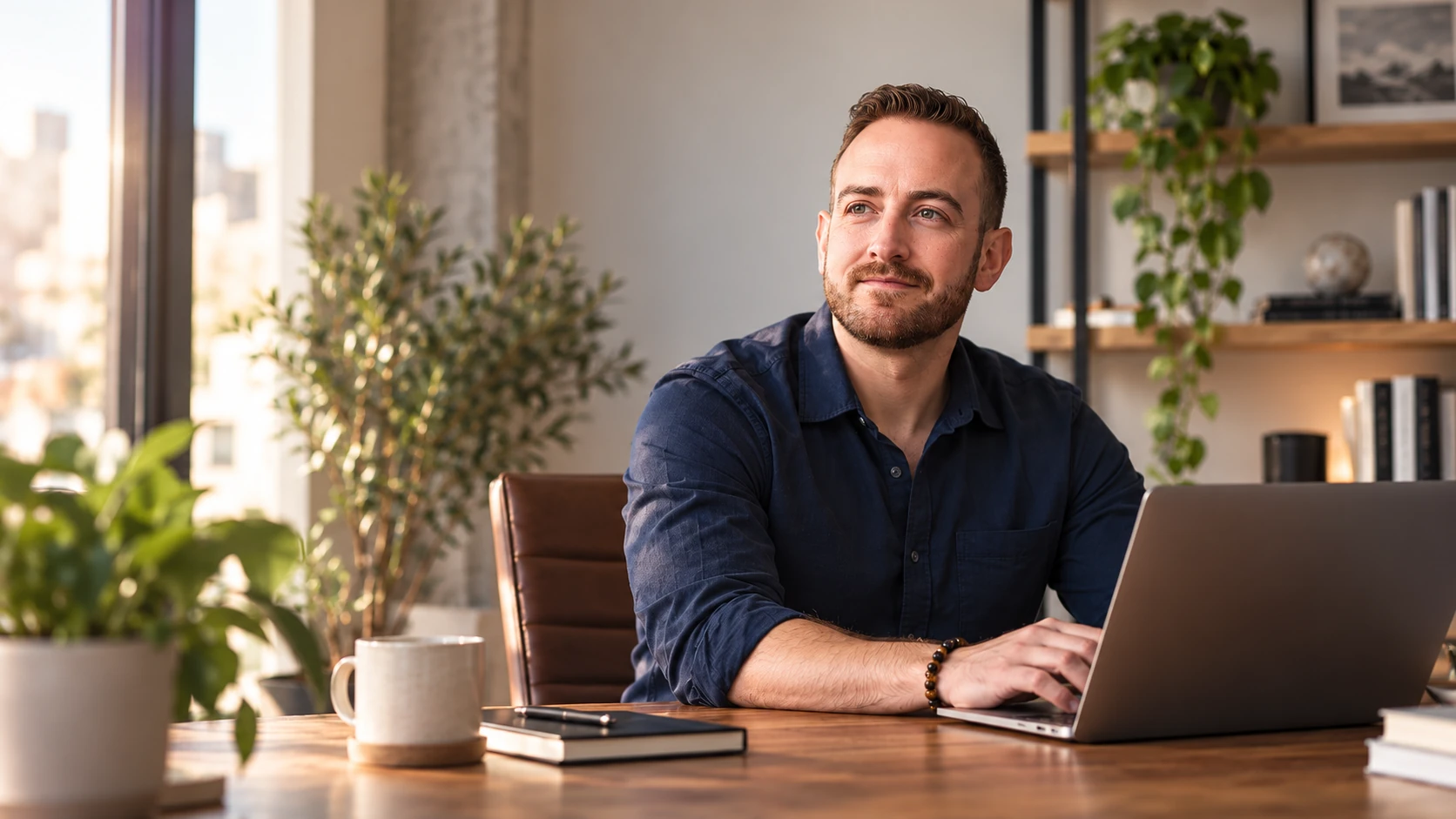 Cody Chamberlain working at his desk
